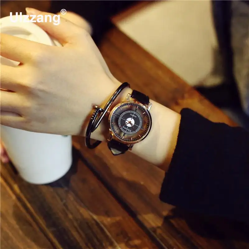 Модные Кварцевые аналоговые наручные часы Ulzzang из розового золота с перфорацией