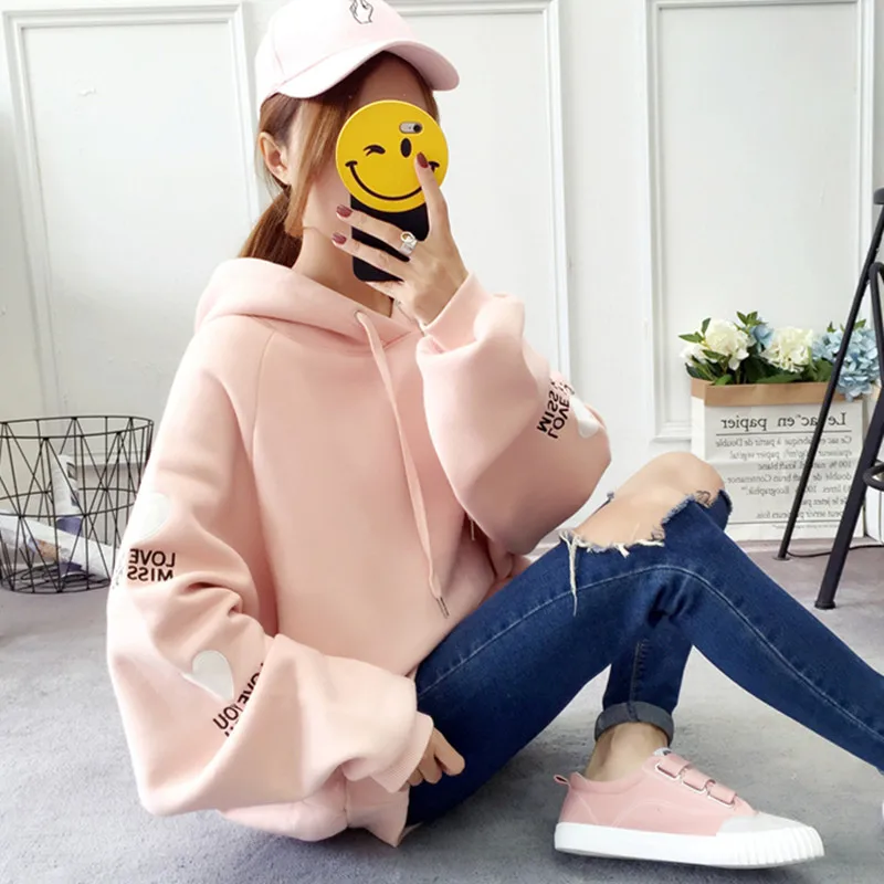 Harajuku/зимние женские толстовки с цветочной вышивкой; бархатные теплые шикарные свитшоты с капюшоном; Sudaderas Para Mujeres - Цвет: 08