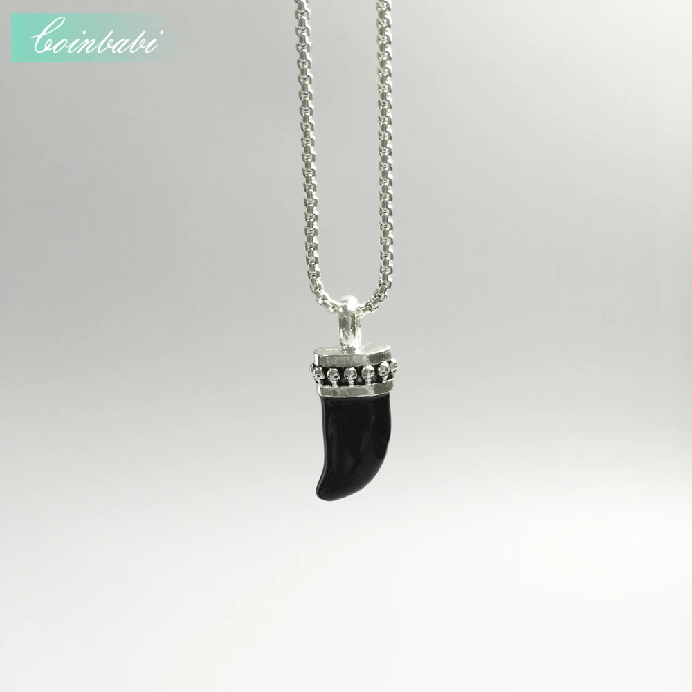 Кулон с тигровым зубом из серебра 925 пробы черный для женщин и мужчин подарок в