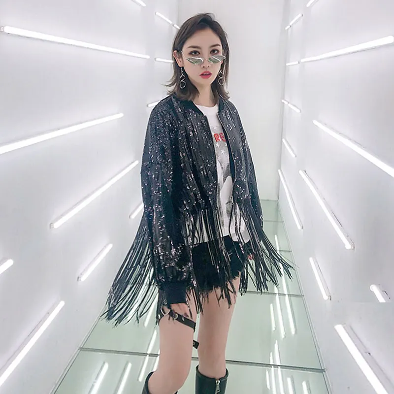 Женская куртка весна 2019 модная Тяжелая индустрия с блестками Длинная женская