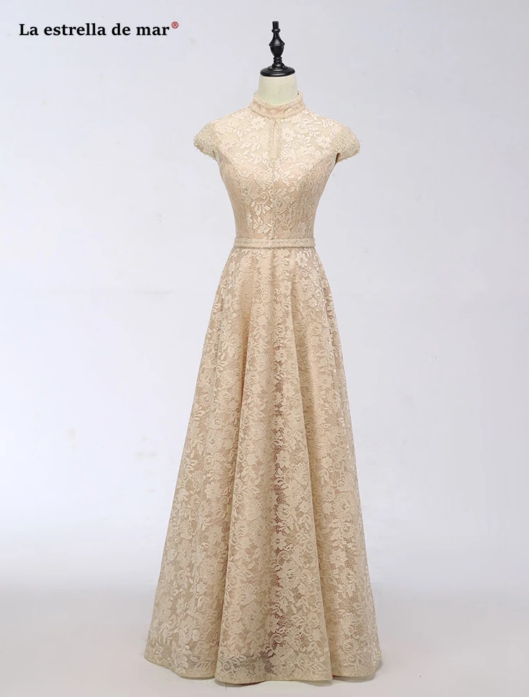 Robe demoiselle d'honneur 2021 Новый высоким кружевным воротником женское кольцо на спине