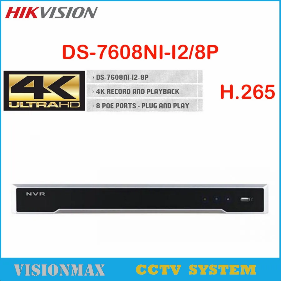 Hikvision 4 К 8ch PoE NVR ds 7608ni i2/8 P 2 SATA встроенного ONVIF H.265 H.264 WDR воспроизведения для IP камера