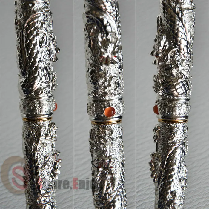 Шариковая ручка благородный JINHAO Серебро Два дракона ИГРАТЬ жемчуг кристалл|pen