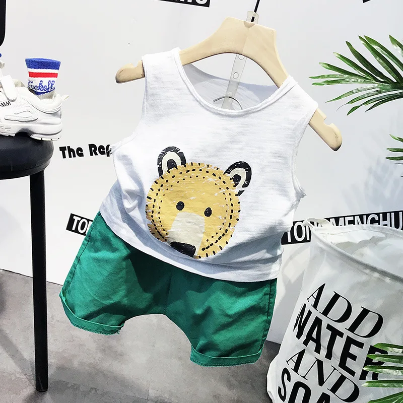 Unisex 2019 Baby Boys Girls Clothes Summer Kids Clothings Bear Print Sleeveless Tops Vest + Shorts Outfits Children Sets S93701A | Детская