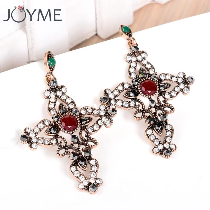 

Vintage Gold Boho Crystal Cross Drop Earrings for Women Bohemian Large Long Earring Woman Turkish Jewelry Brincos bijoux