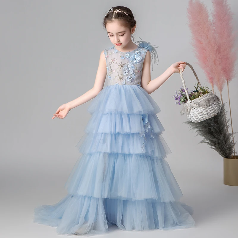 Цветочные платья для девочек вечерние красивые пышные многослойное пышное
