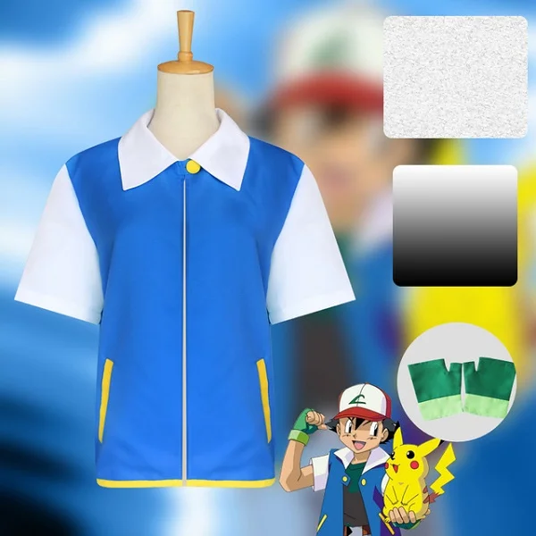 Jacket and Gloves Аниме покемон косплей Ash Ketchum косплей костюм синяя куртка шляпа перчатки Poke Ball полный комплект костюмы на Хэллоуин - Цвет: Jacket and Gloves