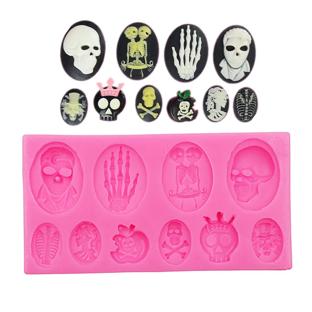 

New Arrival Free Post New Models Diy Halloween Skull Series Collection Fondant Cake Decorating Green Liquid Bakeware Mold