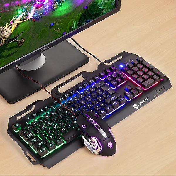 K006 игровая клавиатура 104 ключ Esports игра RGB Проводная Подсветка Механическая сенсорная игровая клавиатура для настольного компьютера ноутбука - Цвет: 01keyboard add mouse