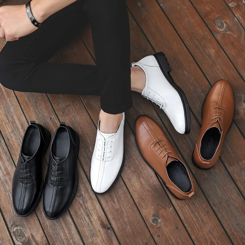 New Casual Leather Shoes Men Zapatos De Hombre Lace-Up Soft Genuine 3 Color Business Big Size 47 | Обувь