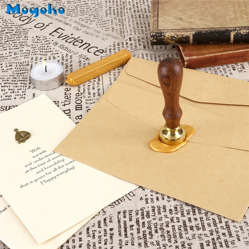 Печатные восковые штампы Mogoko 1 шт. деревянная ручка цветочный узор 26 букв алфавит