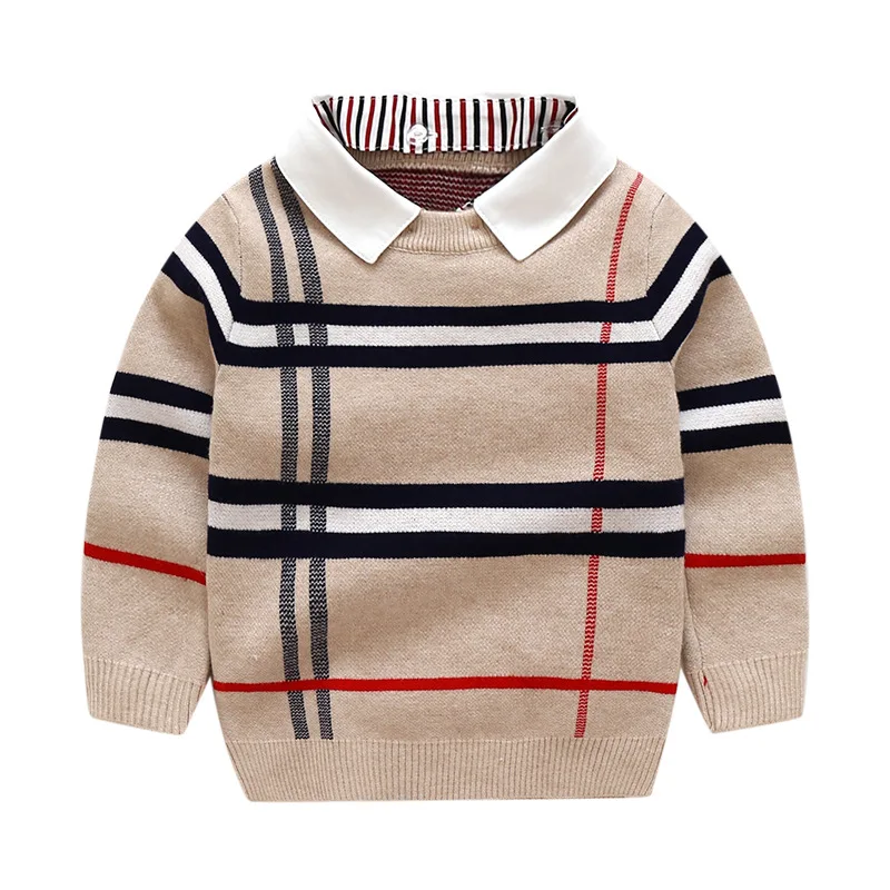 New autumn and winter new classic collar detachable fake lattice tide boy sweater fashion male child long-sleeve |