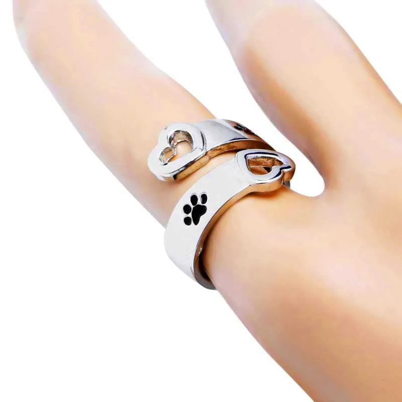 Кольца с надписью I will love you forever Pet paw кольца черной эмалью для влюбленных и собак