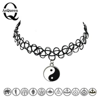 12styles tattoo chokers necklace fashion yin yang cross tree of life necklace women jewelry wholesale christmas gift