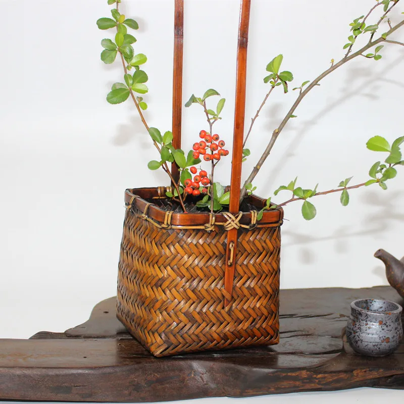 Zen Style Ikebana ручная работа Бамбуковая плетеная Цветочная корзина цветочный