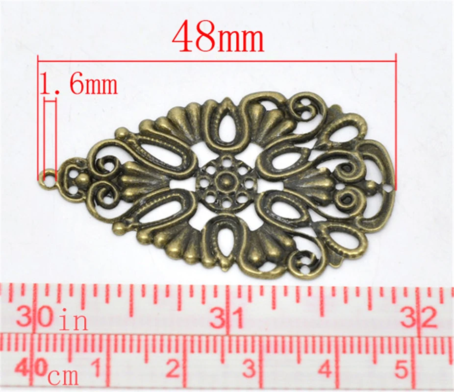 DoreenBeads 50 бронзовых тон цветок Капля Подвески 48x28 мм(B14160), иу