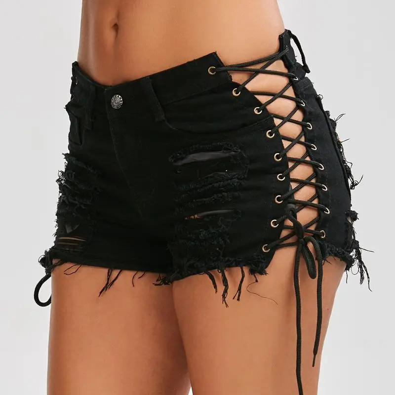 Сексуальные летние женские джинсовые шорты новинка 2018 черные Синие рваные со