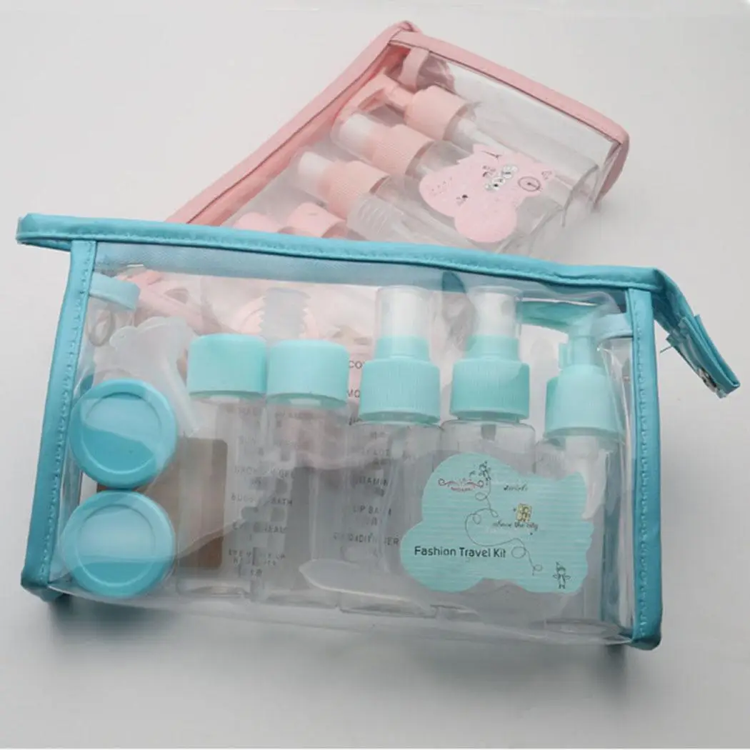 11 шт Портативные мини Косметические многоразовые бутылки синие розовые жидкие