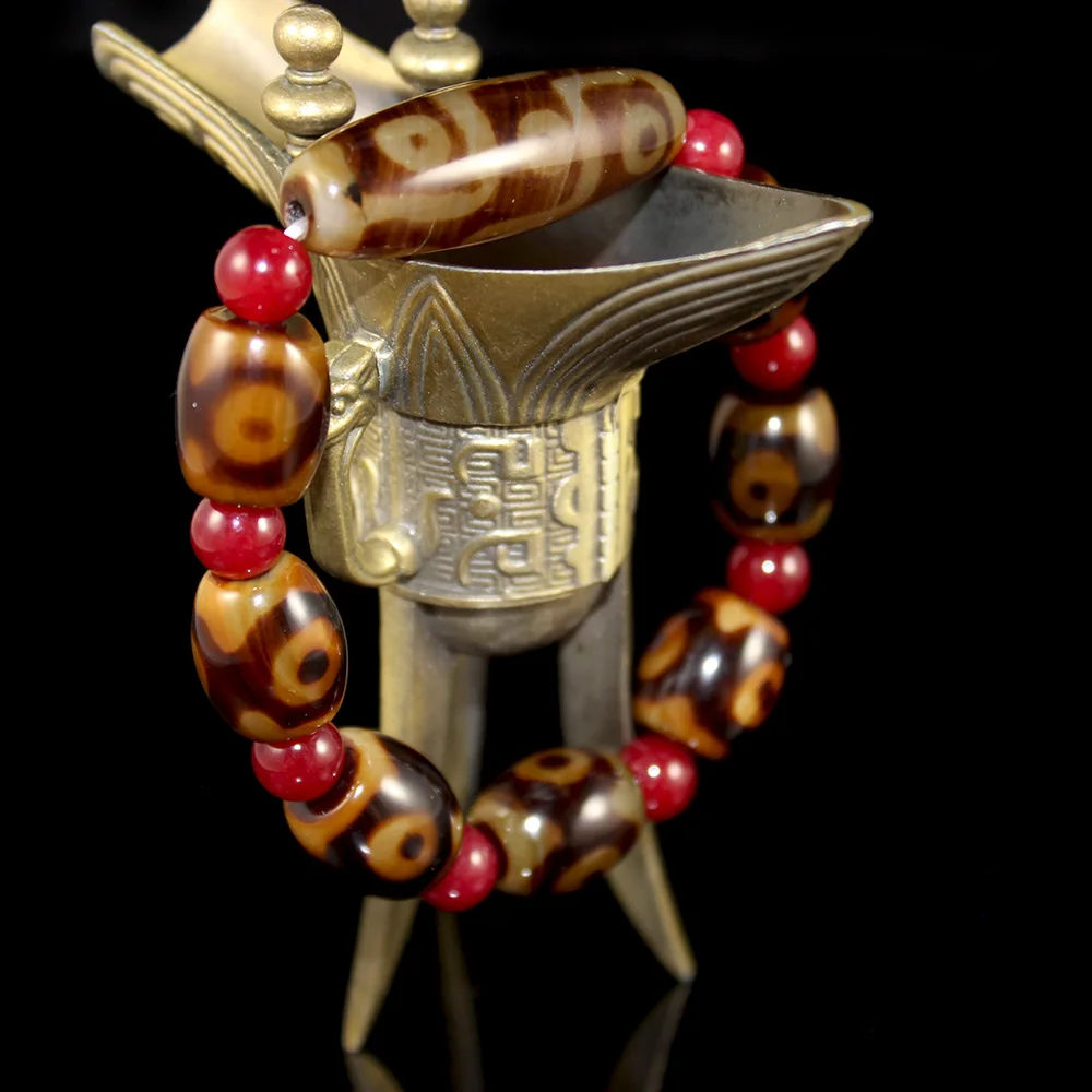 Тибетские бусины Dzi с девятью глазами и тремя из натурального камня натуральные