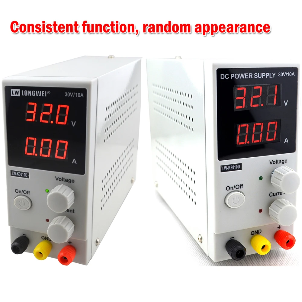 

LW-K3010D 0-30V/0-10A 110V-230V 0.1V/0.01A EU LED Digital Adjustable Switch DC Power Supply mA Display +DC Jack+Test pen