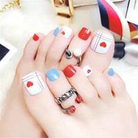 japanese kiss faux ongles pieds sweet heart impress fake toe nails with designs for beach artificial press on false toenails