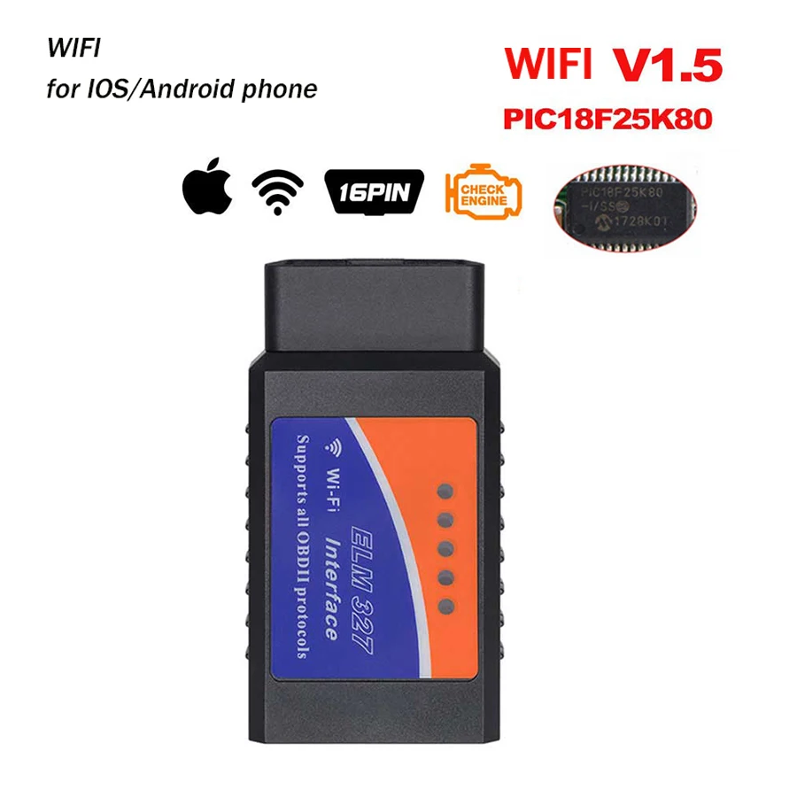 ELM327 WIFI V1.5 PANDUK Мини OBD2 ELM327 V1.5/V2.1 Bluetooth/wifi автомобильный диагностический инструмент чип PIC18F25K80 OBD код ридер работает Android/IOS 12 в автомобиль - Цвет: ELM327 WIFI V1.5
