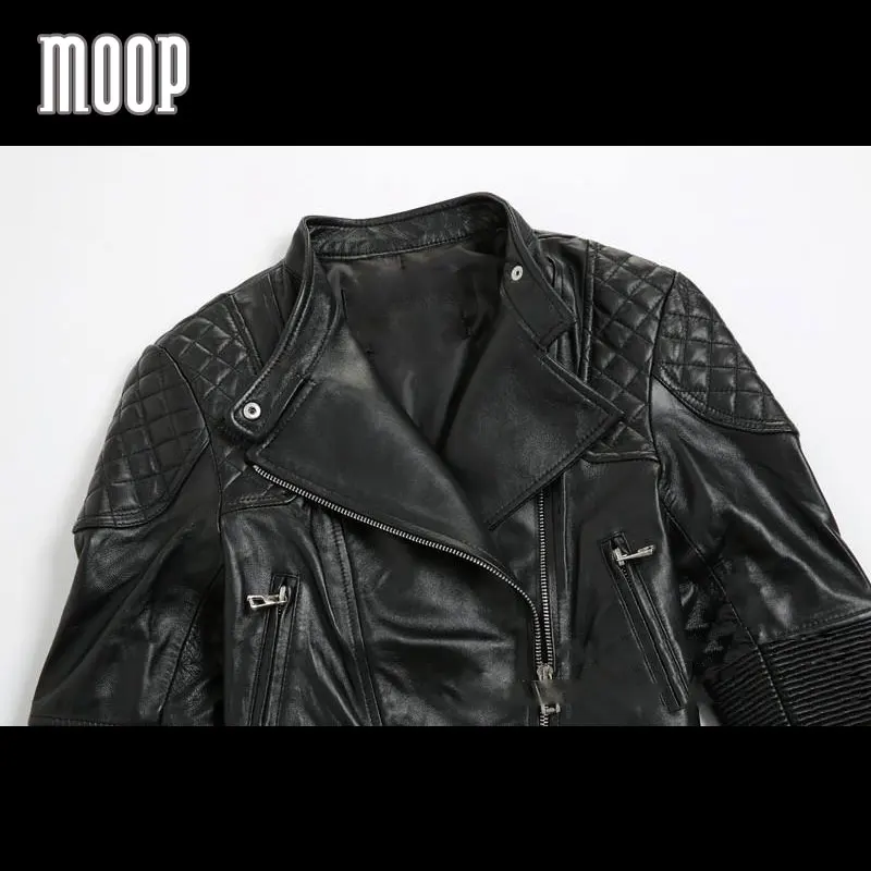 Черный Натуральная кожа Куртки женщин ягненка Moto куртка с поясом jaqueta de couro Chaqueta