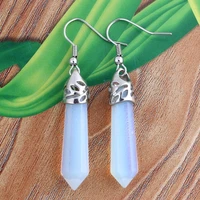 trendy beads popular silver plated opalite opal hexagon prism dangle earrings for women fashion jewelry