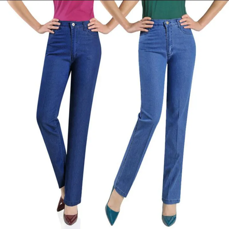 

new summer Fashion casual plus size thin high waist Middle age mother brand female women straight loose jeans clothing