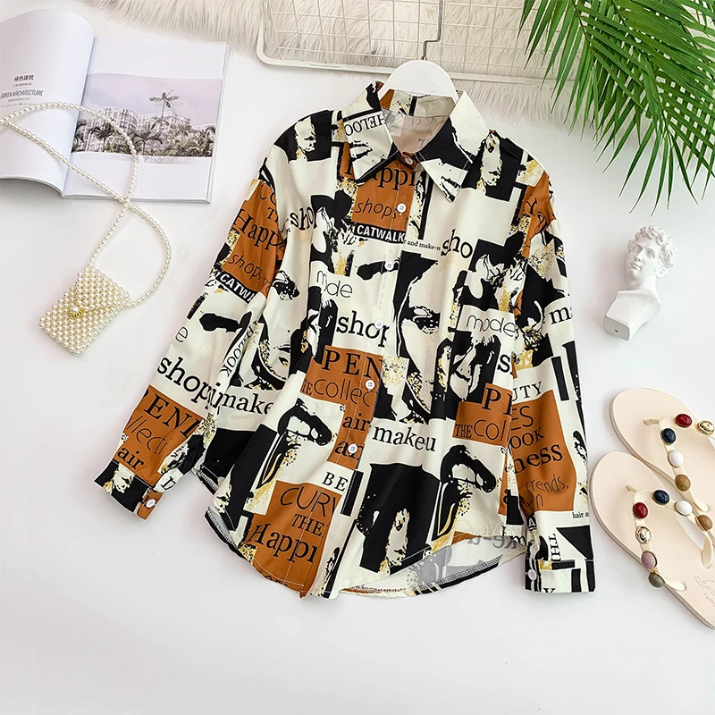 Рубашка женская с длинным рукавом и принтом| |