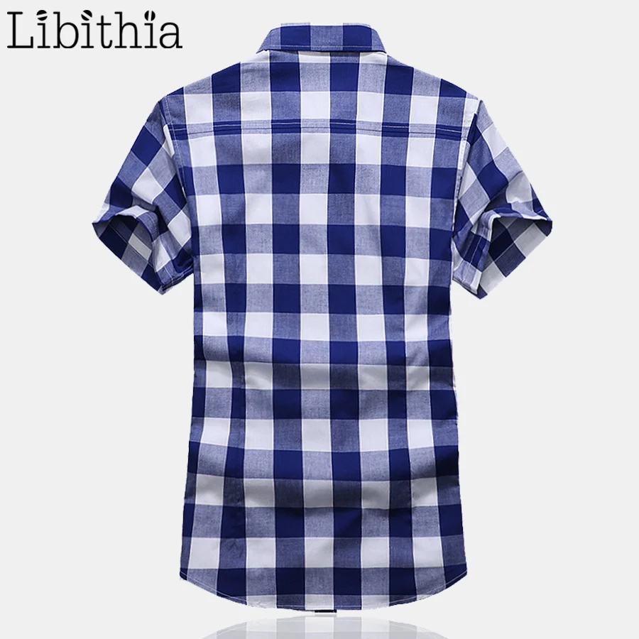 Мужская клетчатая рубашка большого размера 7XL с коротким рукавом и карманом