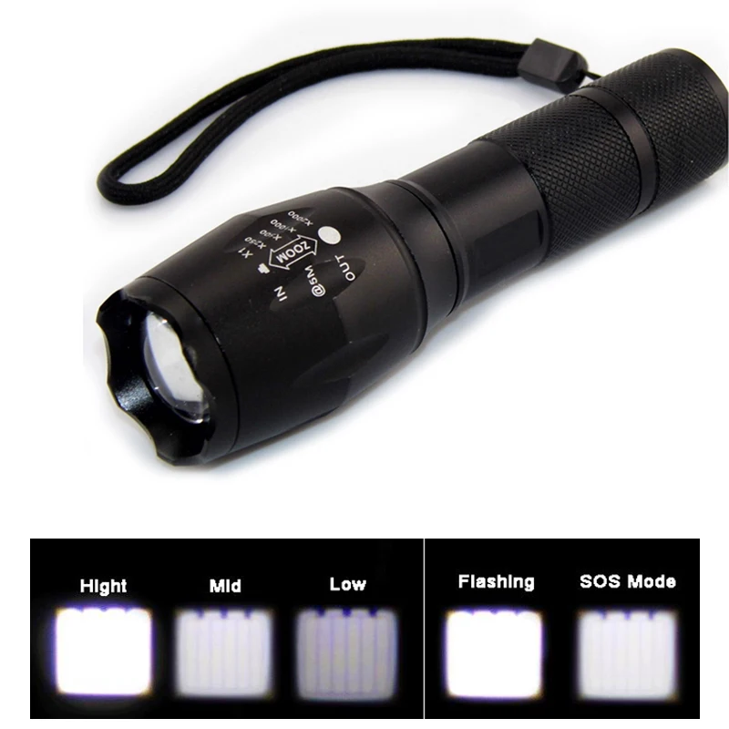 

T6 Led Tactical Flashlight flash Light Torch Led 2000 Lumens lampe torche AAA Or 18650 battery Zoomable for Hiking