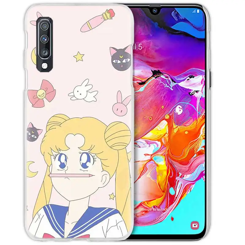 01 Чехол с принтом "Сейлор Мун" для samsung Galaxy A50 A70 A20e A40 A30 A20 A10 A8 A6 плюс A9 A7 жесткий прозрачный чехол для телефона чехол с рисунком из аниме для девочек - Цвет: 01