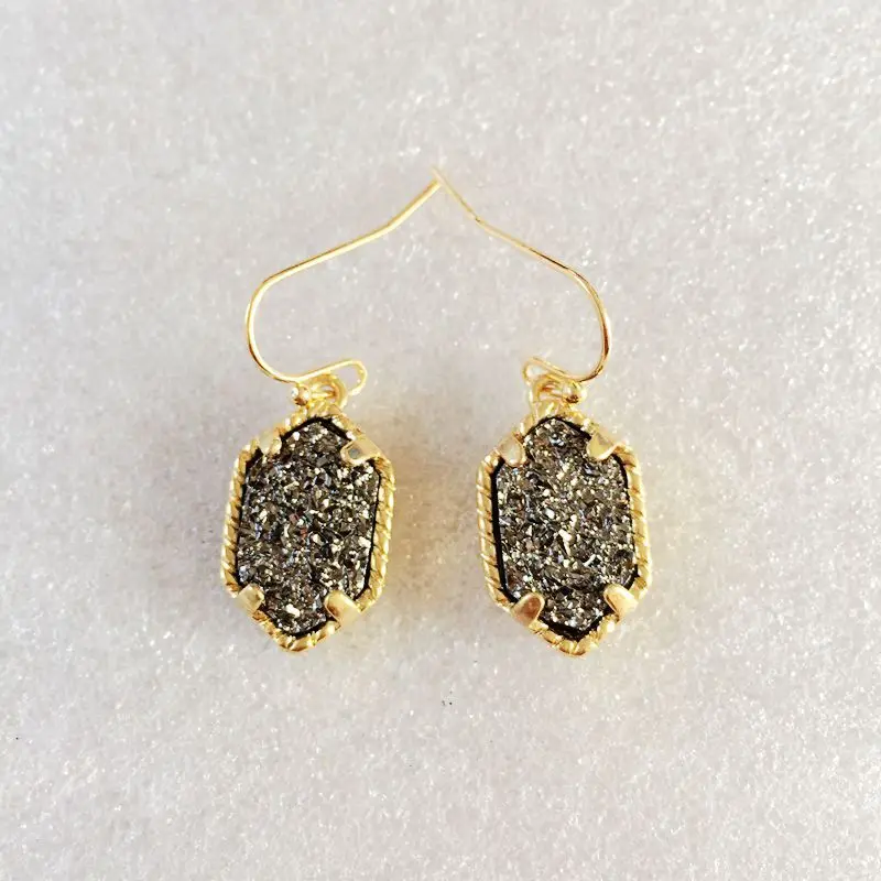 20 вариантов Drusy шестигранные Висячие серьги имитация лавы камни Друза серьги золотой цвет брендовые ювелирные изделия для женщин