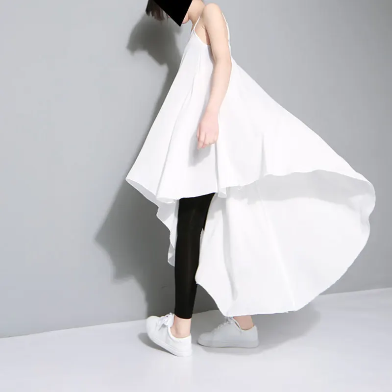 Original 2019 Summer Dress Women clothing fahion Chiffon white With Black Slim Sleeveless Asymmetrical Vestidos Women's Dresses | Женская
