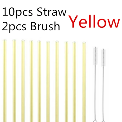 10pcs yellow 4/10 шт. из особо тонкого гнутого стекла прямой изгиб питьевой Стекло соломинки многократного использования экологически чистое изделие с щеточка для чистки - Цвет: 10pcs yellow