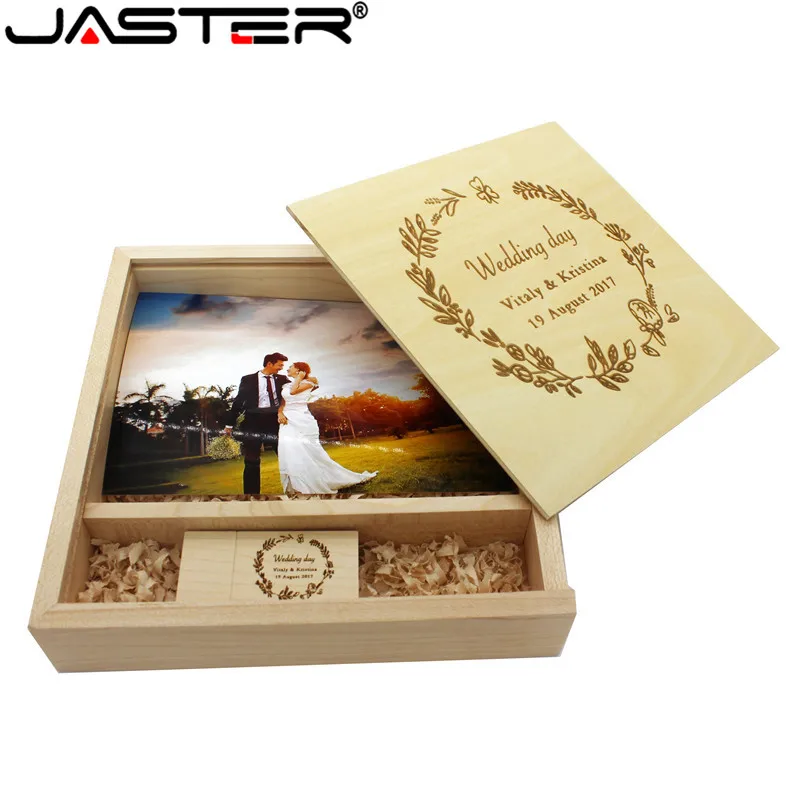 JASTER(бесплатный логотип) фотография орех фотоальбом usb+ коробка usb флэш-накопитель U диск Флешка 8 ГБ 16 ГБ 32 ГБ 64 Гб свадебный подарок