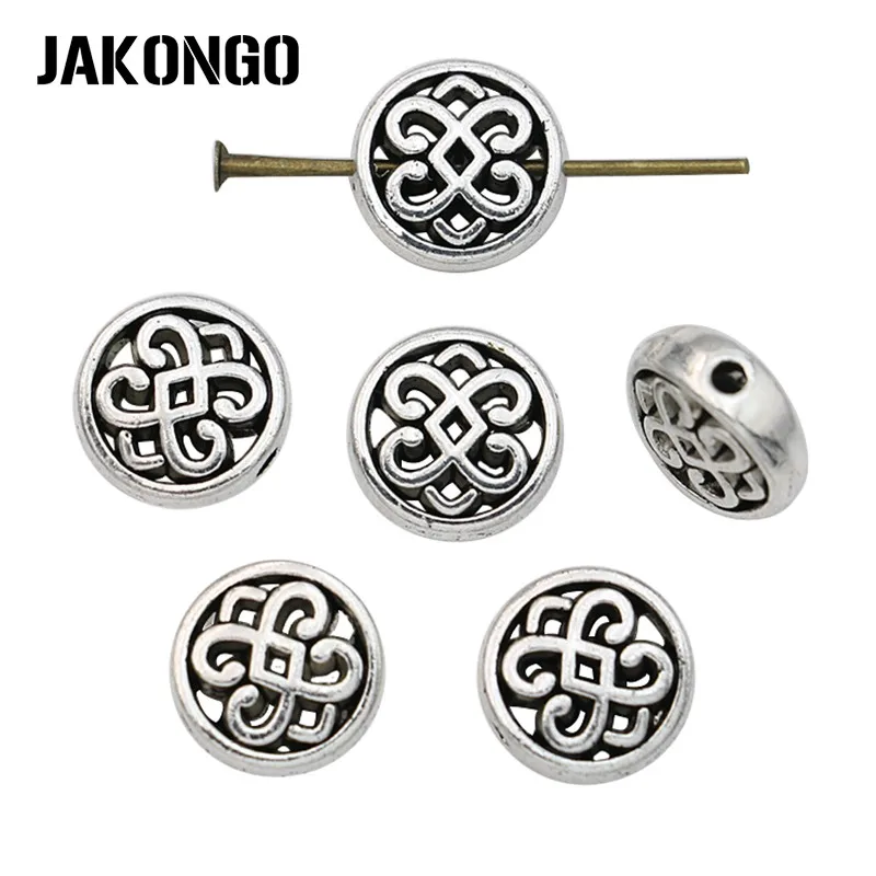 

15Pcs Antique Silver Plated Round Flower Loose Spacer Beads for Jewelry Making Bracelet DIY Handmade Craft
