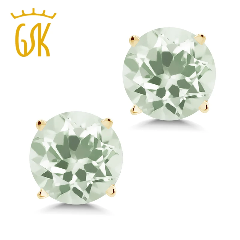 1 90 Ct круглые 6 мм зеленые прасиолитовые 14 K желтые золотые серьги гвоздики|earrings