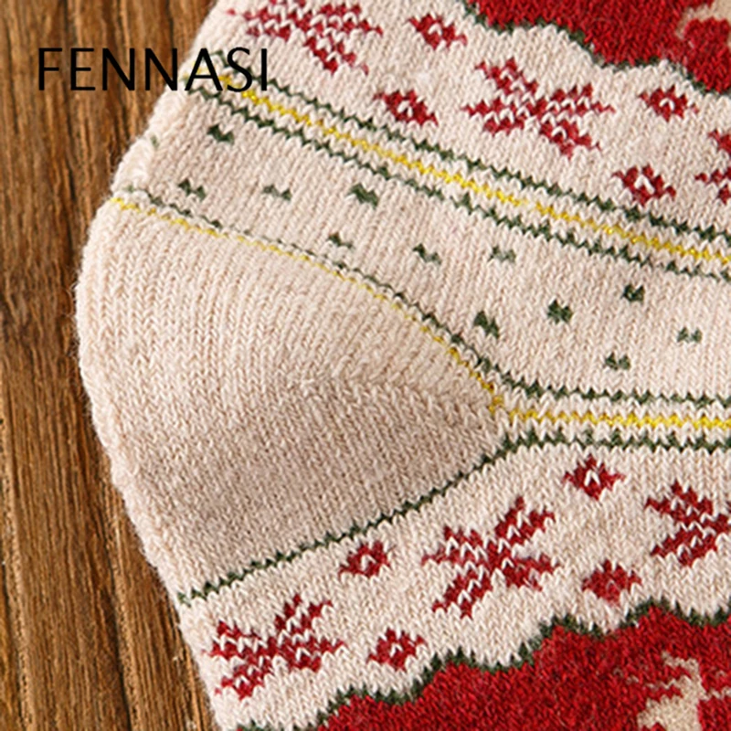 FENNASI зимние рождественские носки женские шерстяные толстые эластичные набивные Чулочные изделия для девочек Теплые Дышащие Модные женские носки год
