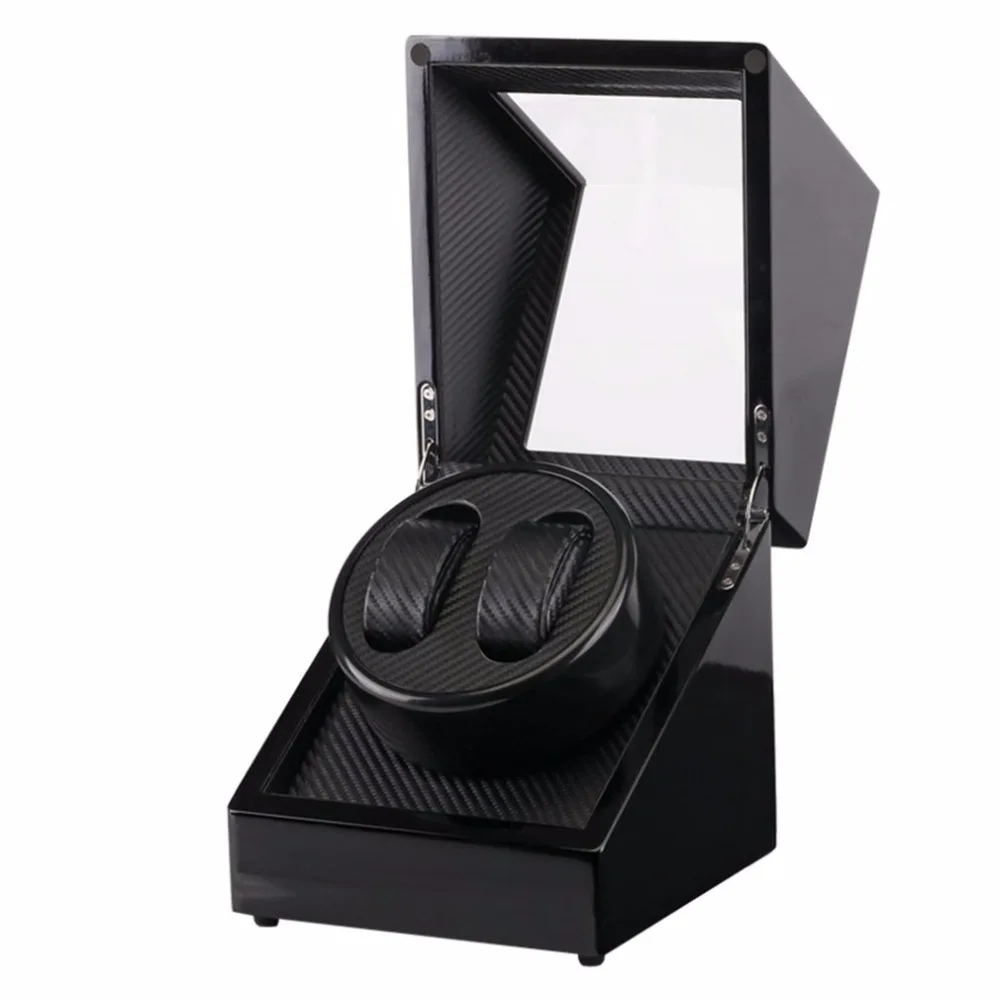 Wooden Watch Box Lacquer Piano Glossy Black Carbon Fiber Double Watch Winder Box Quiet Motor Storage Display Case For Watches