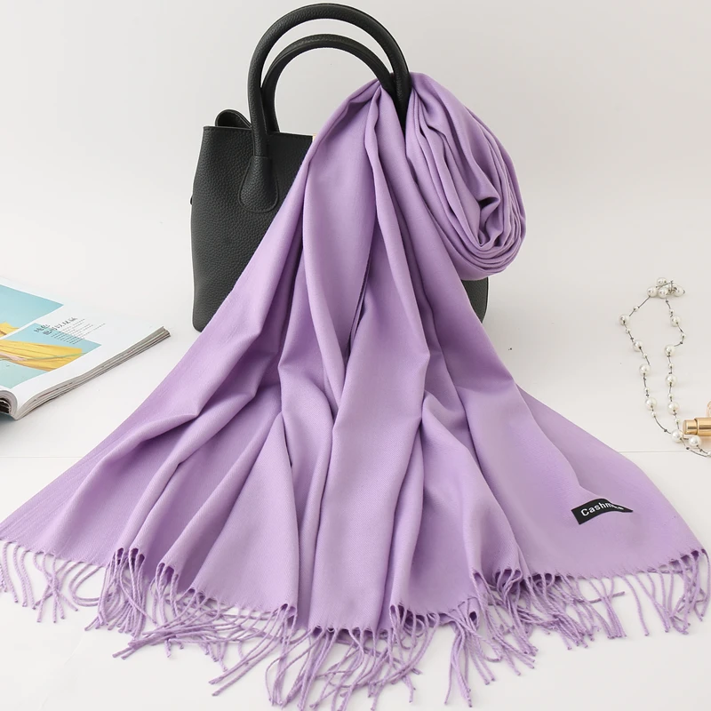 260g-23 Бандана палантин платок на шею шарф зимний зимний шарф, однотонные толстые женские кашемировые шарфы, голова шеи, теплые хиджабы, пашмины, женские шали и обертывания, бандана, кисточка - Цвет: 260g-23