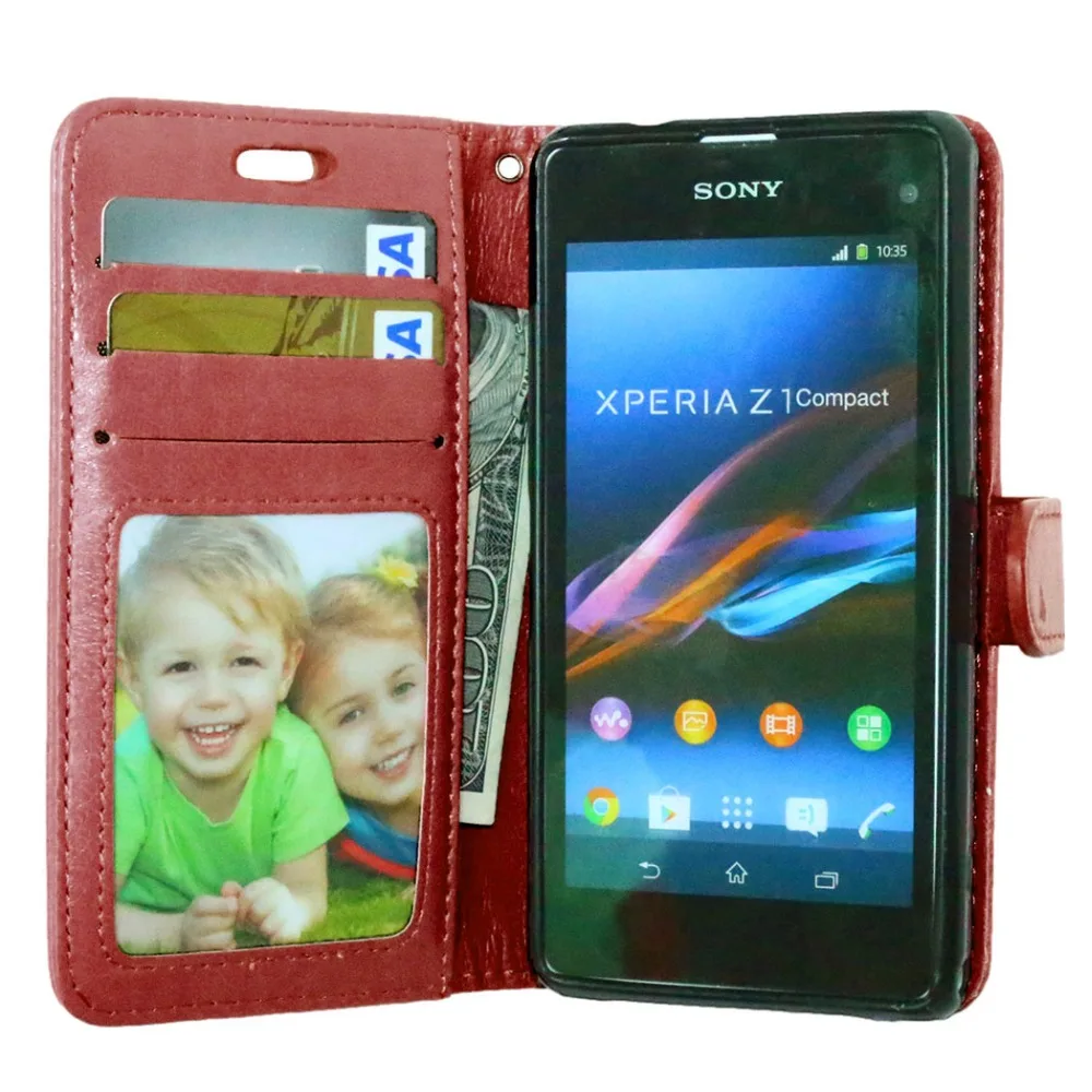 Для Sony Xperia Z1 Z 1 Compact D5503 чехол однотонный кошелек фоторамка Флип кожаный для