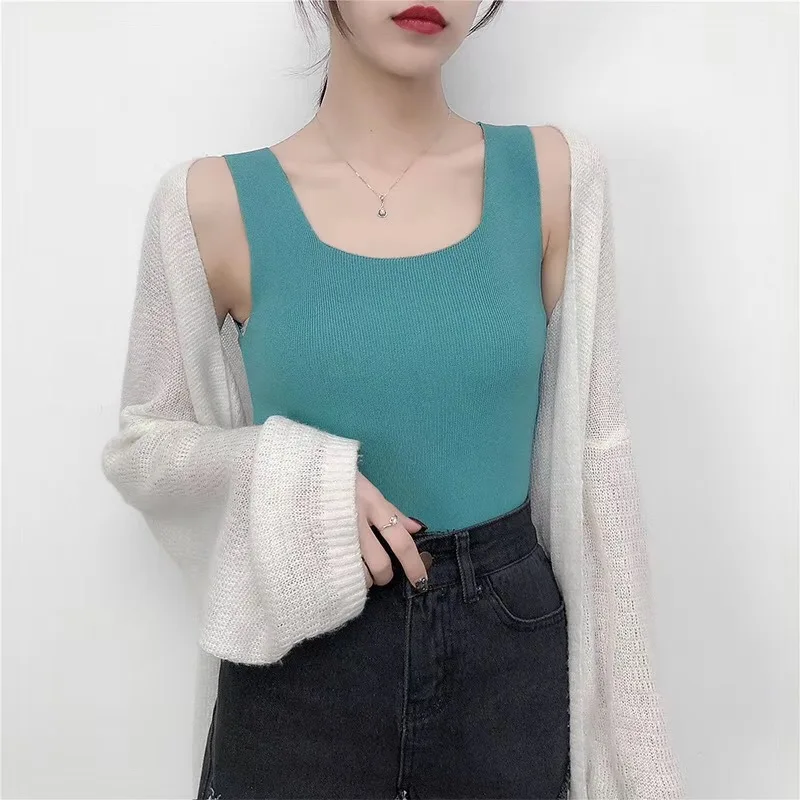 

Hot sale Korean Women Sexy Slim Knitted Top Pure Color Brand New Shirt 9 colors Style Sleeveless Blusas Vest Tank Top D358