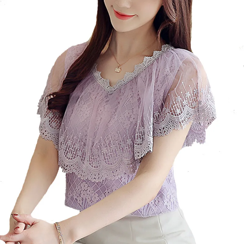 Летняя корейская модная одежда Милая Кружевная рубашка шифоновая блузка с