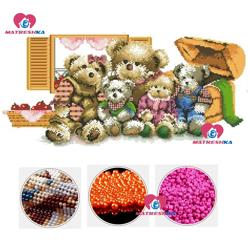 

diy beaded cross stitch beads embroidery Bear family beadwork home decor crafts needlework kits accessories pearl embroidery
