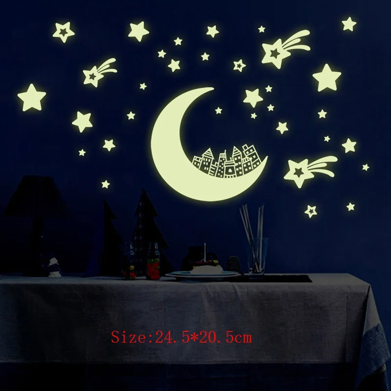 Dozzlor DIY Wall Stickers Luminescence Moon Stars Luminous Posted Room Decor Removable Kids Wallpaper | Дом и сад