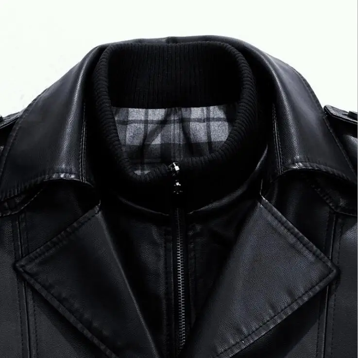 Новая модная мужская теплая зимняя одежда Длинная кожаная куртка из овечьей кожи