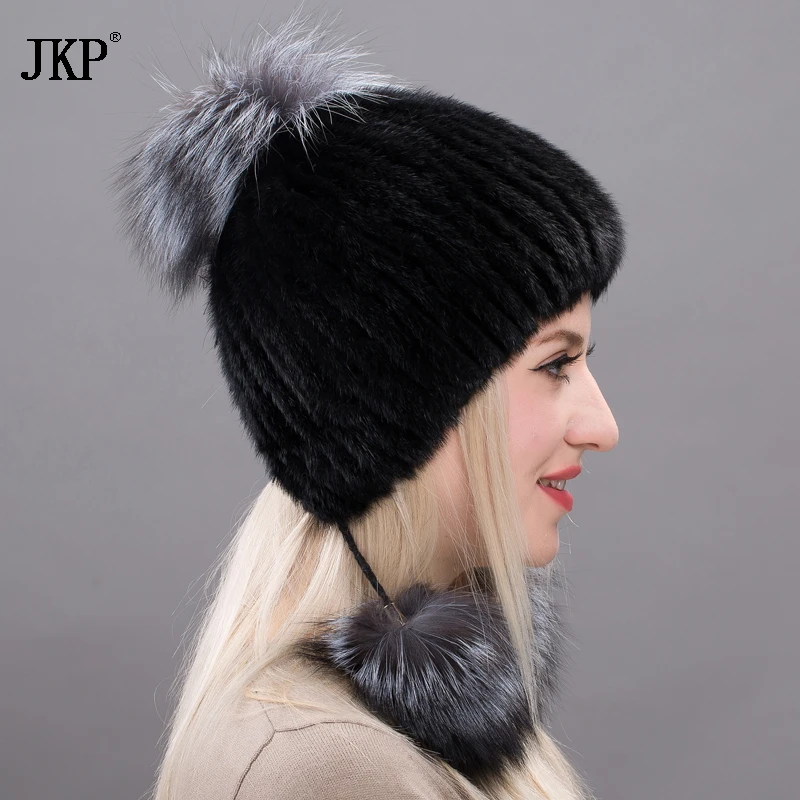 JKP новый натуральный мех норки шляпы с натуральным мехом Зимние закрывающие уши