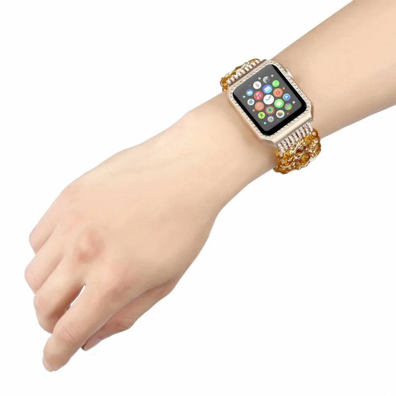 Для женщин агат стрейч браслет для Apple Watch группа 38/42 мм изделия ремешок для iWatch серии 3 2 1 ремень w Bling Защитная крышка